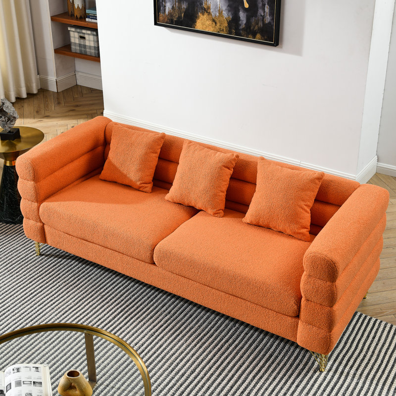 Canapé modulaire 3 places en tissu orange, 81 pouces pour le bureau, design moderne épuré et pieds à structure douce
