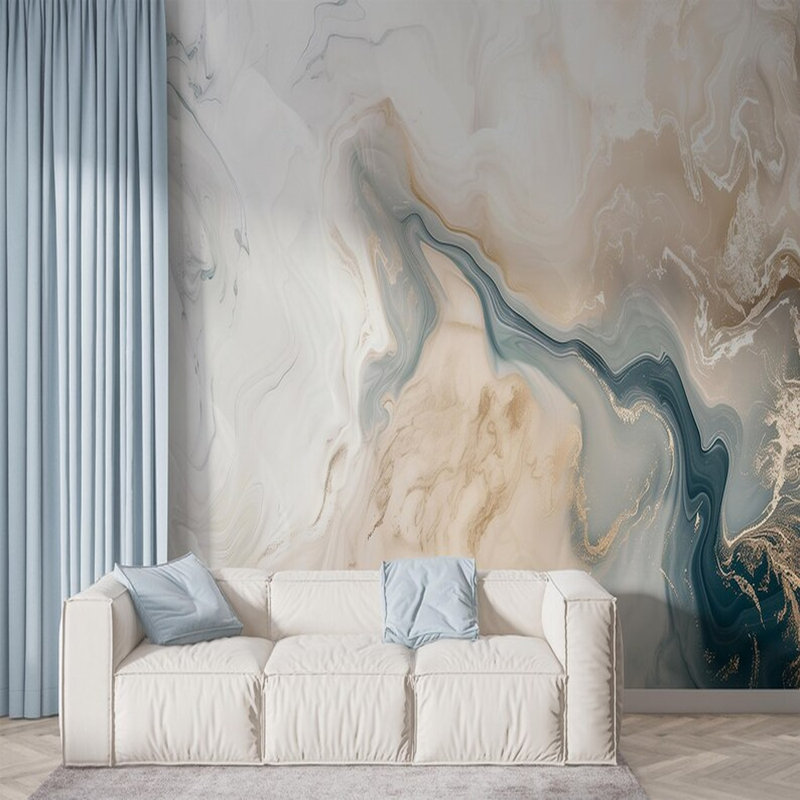 Élégant marbre crème turquoise, L 108 po x l 192 po