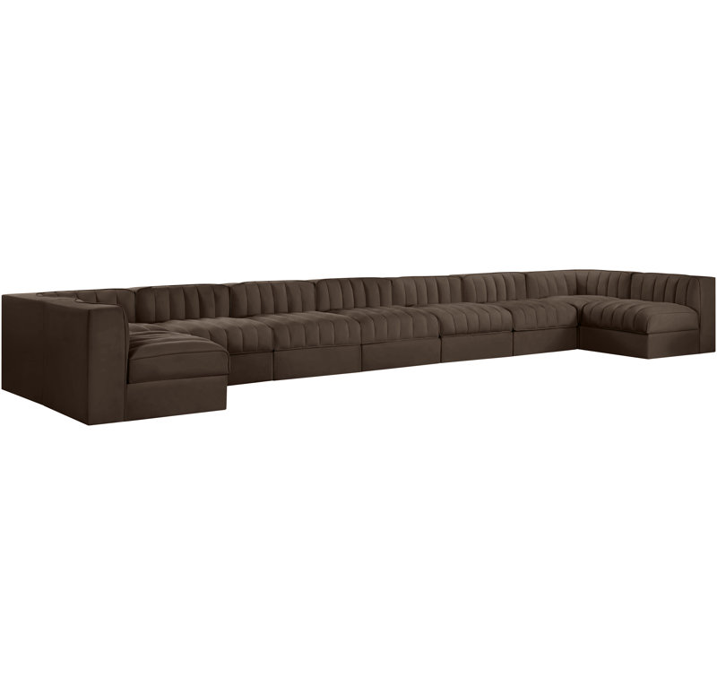 Tissu d'ameublement en velours Demars 9 pièces Demars Canapé modulaire modulaire, Velours brun, 27" H x 213" W x 63" D