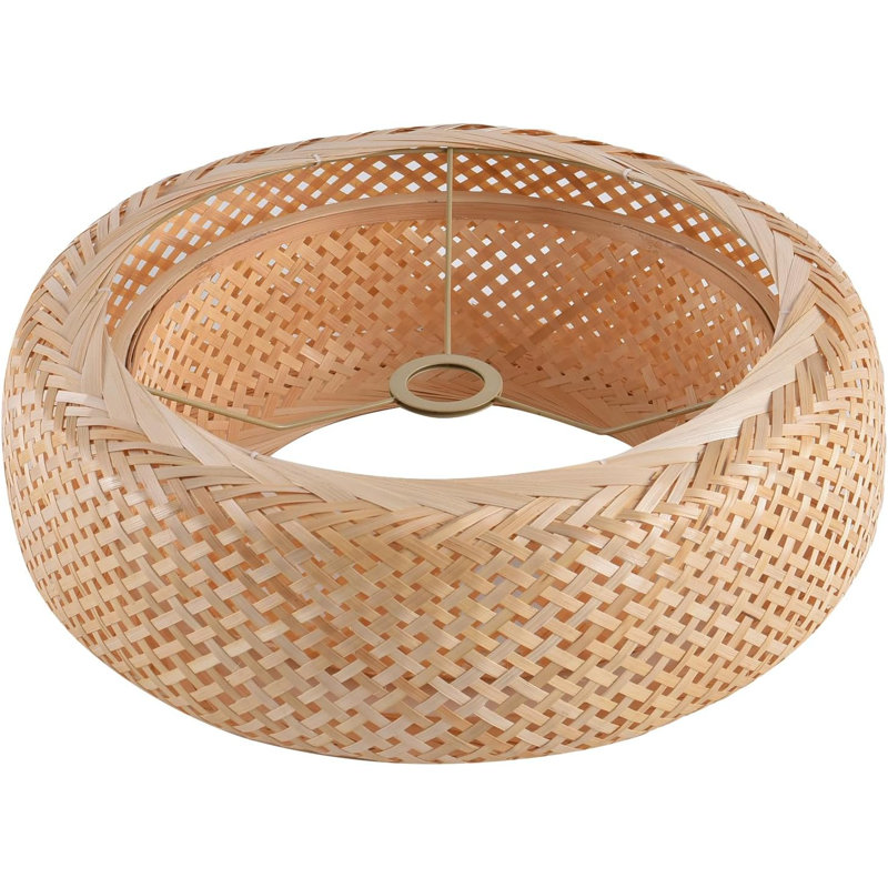 13.77" Hand-Woven Bamboo Rattan Hanging Light Shade, Rustic Farmhouse Style For Dining Living Room