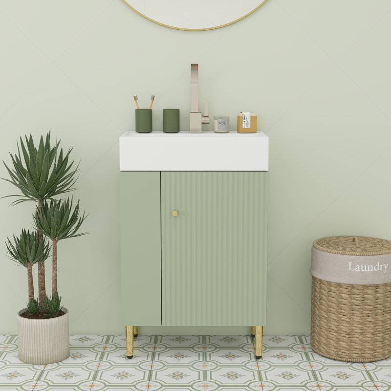 Meuble-lavabo en bois 21,6 po, Vert/doré