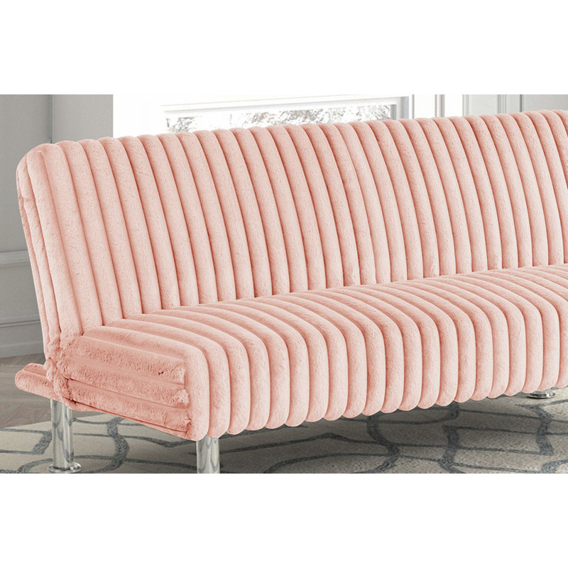 Canapé futon à finition rose de style contemporain facile à convertir en lit avec pieds supplémentaires, Rose
