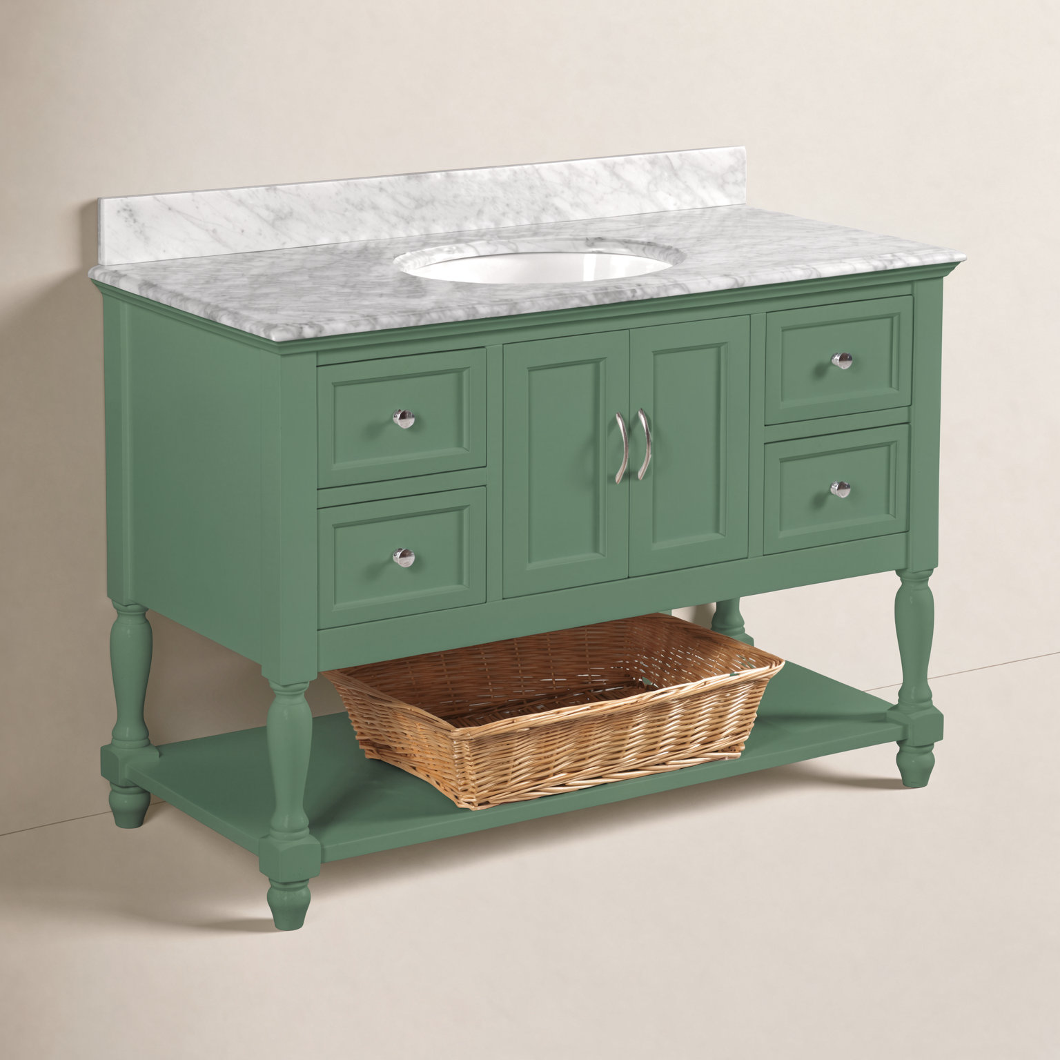 Hampton 48'' Single Bathroom Vanity, Carrara Marble, Sage Green