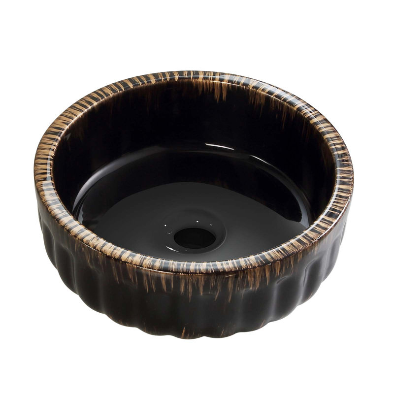 Lavabo de salle de bain noir 15 po x 15 po en céramique sans drain et robinet