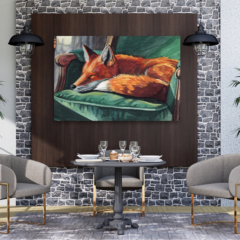 Rêves d'un renard élégant - Affiche murale contemporaine représentant un renard dans la forêt, H 40 po x l 60 po