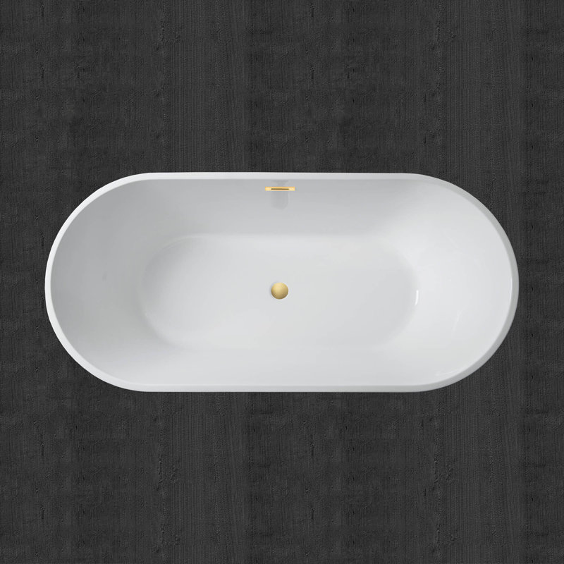 67" x 32" Freestanding Soaking Acrylic Bathtub, Brushed Gold, White