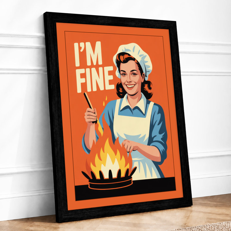 I'm Fine Retro - Framed Print, A3 - 42.0 x 29.7 cm, Black