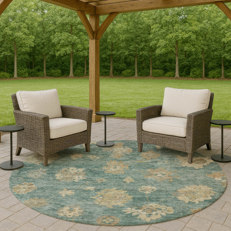 Machine Washable Indoor/Outdoor Chantille ACN2305 Global Rug, Round 8'