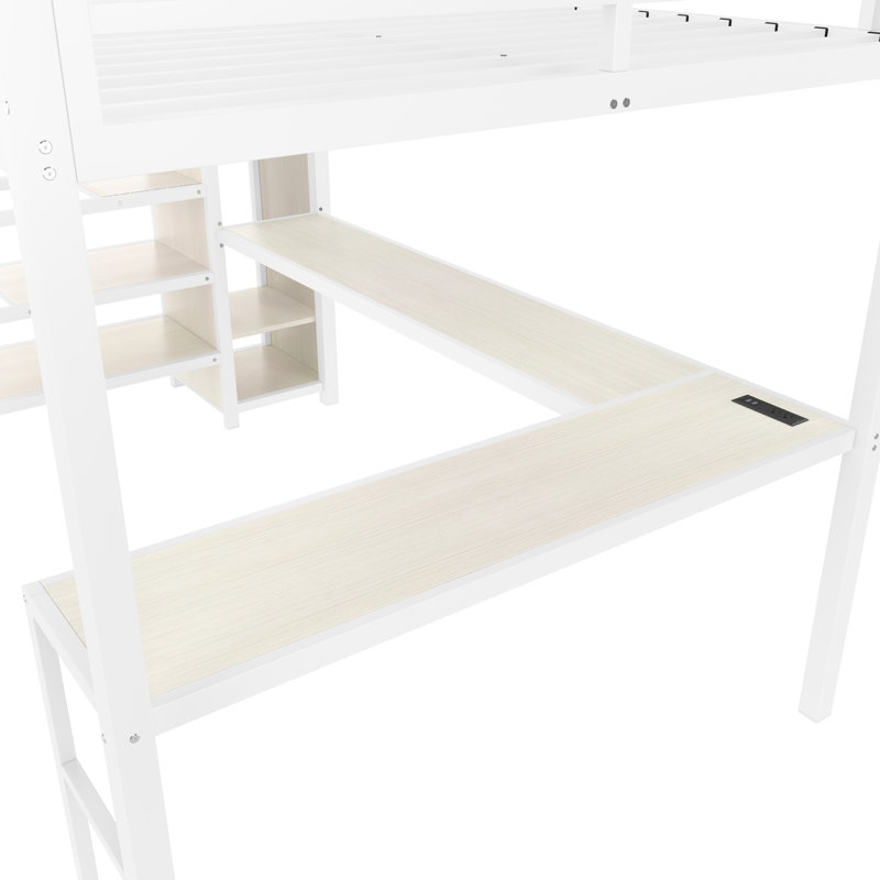 Lit mezzanine à grain de bois avec, escaliers, DEL et rangement pour la conception d'espace de la chambre à coucher