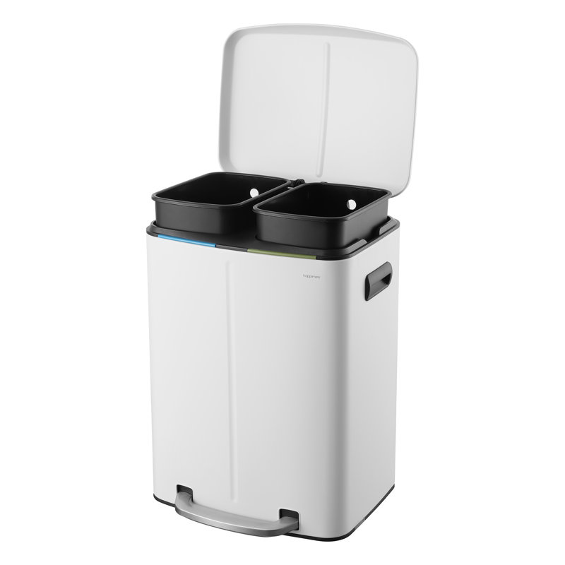 White Stainless Steel Rectangular Pedal Trash Can with Soft-Close Lid