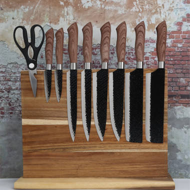 Kitchen Magnetic Knife Block with Acrylic Shield Acacia Wood Double Side  Knife Holder Rack Stands with Strong Enhanced Magnets Multifunctional  Storage