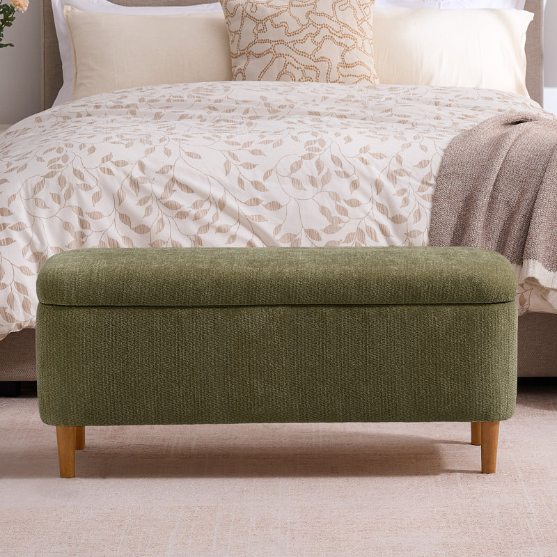 Polyester Upholstered Storage Bench, Green