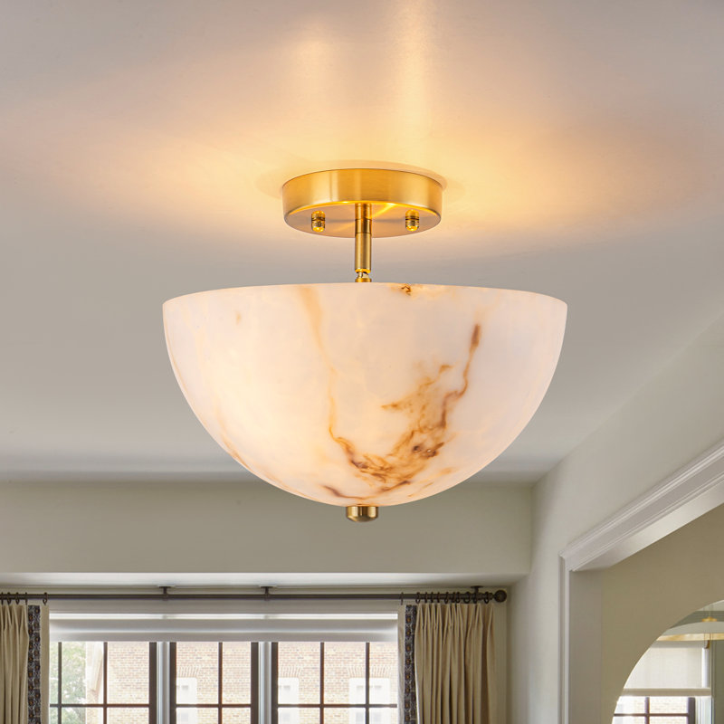 2-Light Vintage Faux Alabaster Bowl Semi Flush Mount