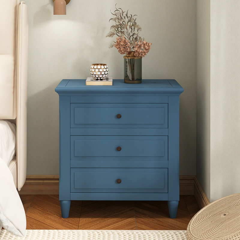 28" Painted Nightstand With 3 Drawers, Blue