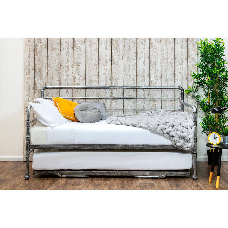 Irasburg Metal Daybed with Trundle, Silver, No Mattress Required, 12cm Memory Foam