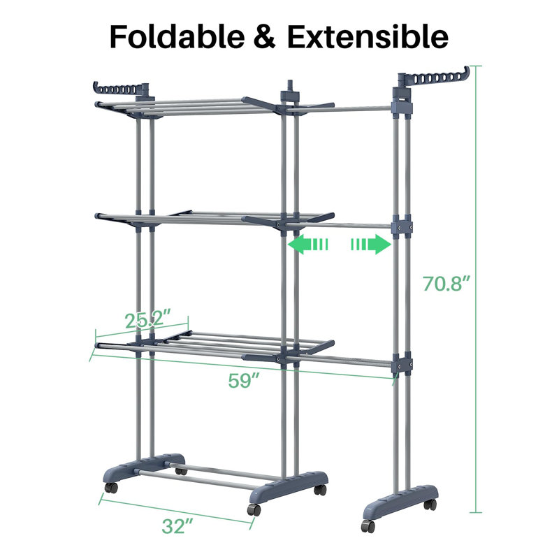Extensible Stainless Steel 4-Tier Foldable Drying Rack
