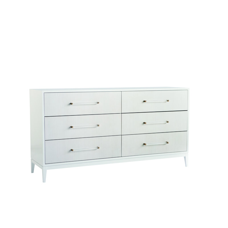 White Lacquer 6-Drawer Dresser with Acrylic Pulls