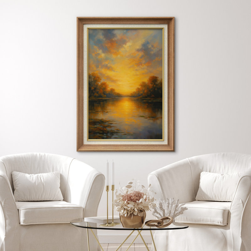 Œuvre encadrée de qualité supérieure - impression de paysage de campagne rétro pour le salon - 26 po x 36 po, Naturel