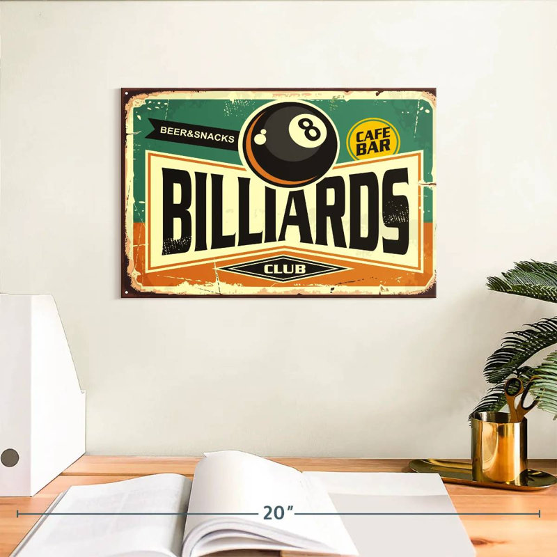 «Billiards Club», reproduction sur toile, H 8 po x l 12 po x P 1 po