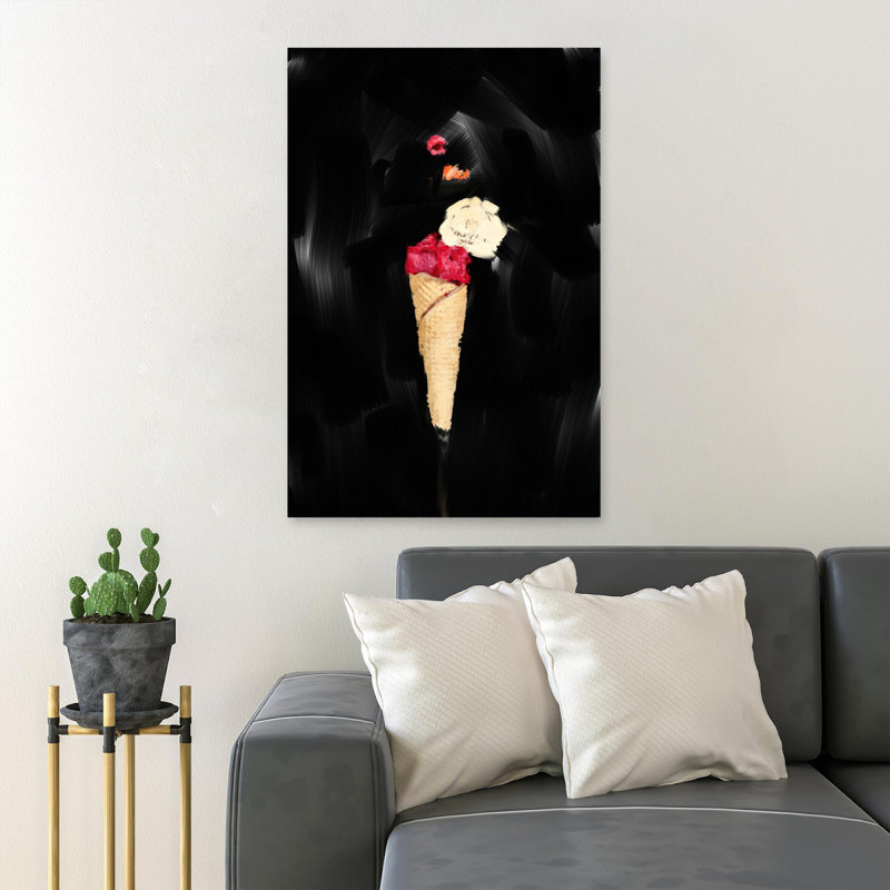 Cône de crème glacée avec crème glacée rouge et blanche - 1 pièce, reproduction d'art graphique sur toile tendue