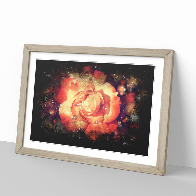 Orange Rose Flower - Picture Frame Painting, 65cm H x 90cm W x 2cm D, Oak Framed