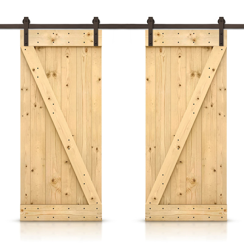 Porte de grange en bois massif lambrissé et métal, 76 po x 84 po, Nature