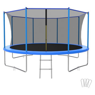 14FT Trampolines with Enclosure Net Ladder Trampolines for Kids and Adults ASTM Approved