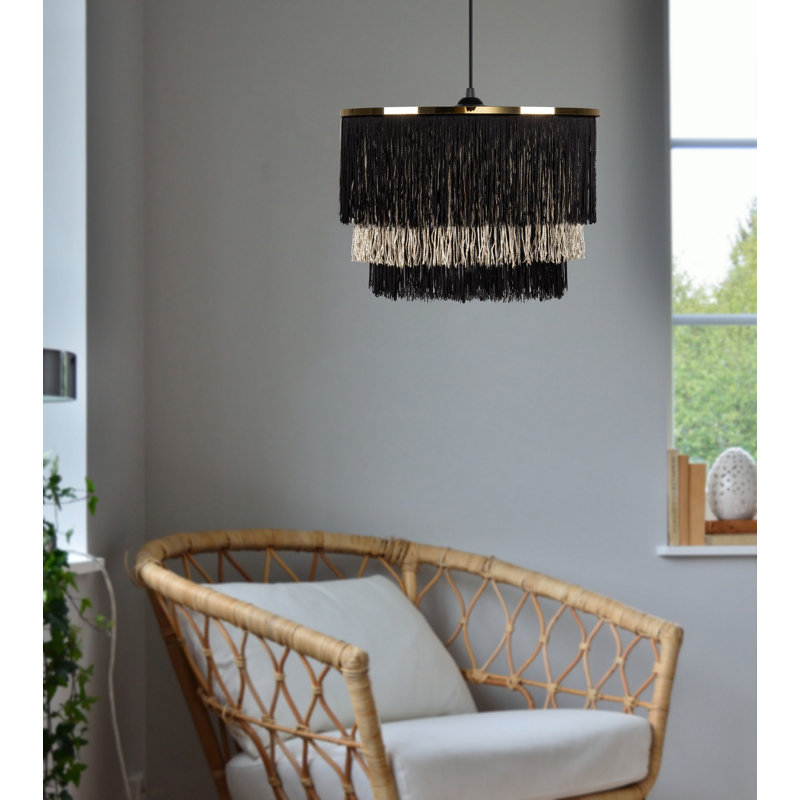 Luminaire suspendu à 1 lumière Bence, Noir / beige, H 9,84 po x l 13,78 po x P 13,78 po, Noir