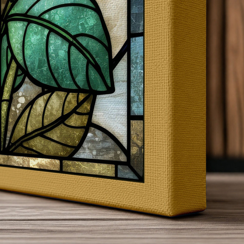 Stained Glass Daisy Botanical - Wrapped Canvas, 36x24 - 91.4 x 61.0 cm, Ochre Border