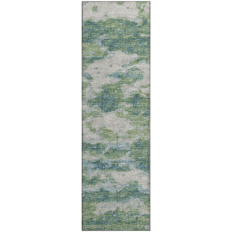 Premium Machine Washable Freixa AMF71 Green Rug, Runner 2'3" x 7'6"