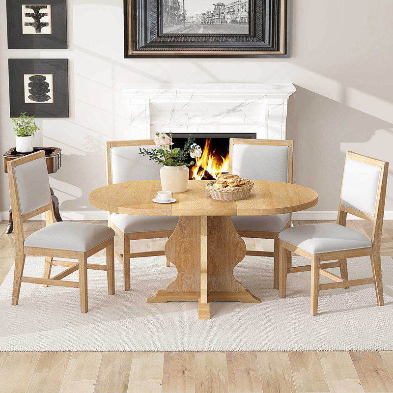 Ensemble de salle à manger extensible 5 pièces avec chaises rembourrées, style campagnard rustique pour un décor polyvalent et des sièges confortables