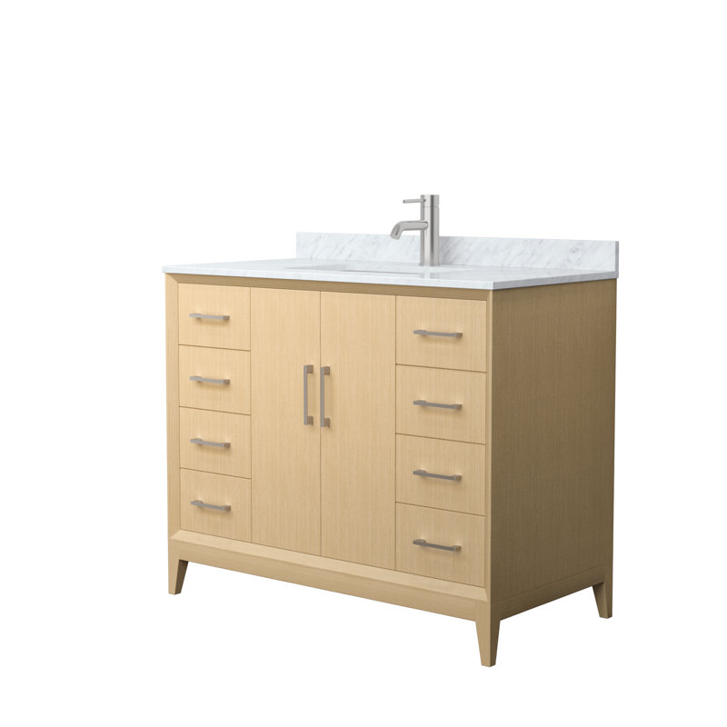 Janna 42" Freestanding Single Bathroom Vanity with Marble Top, Brushed Nickel