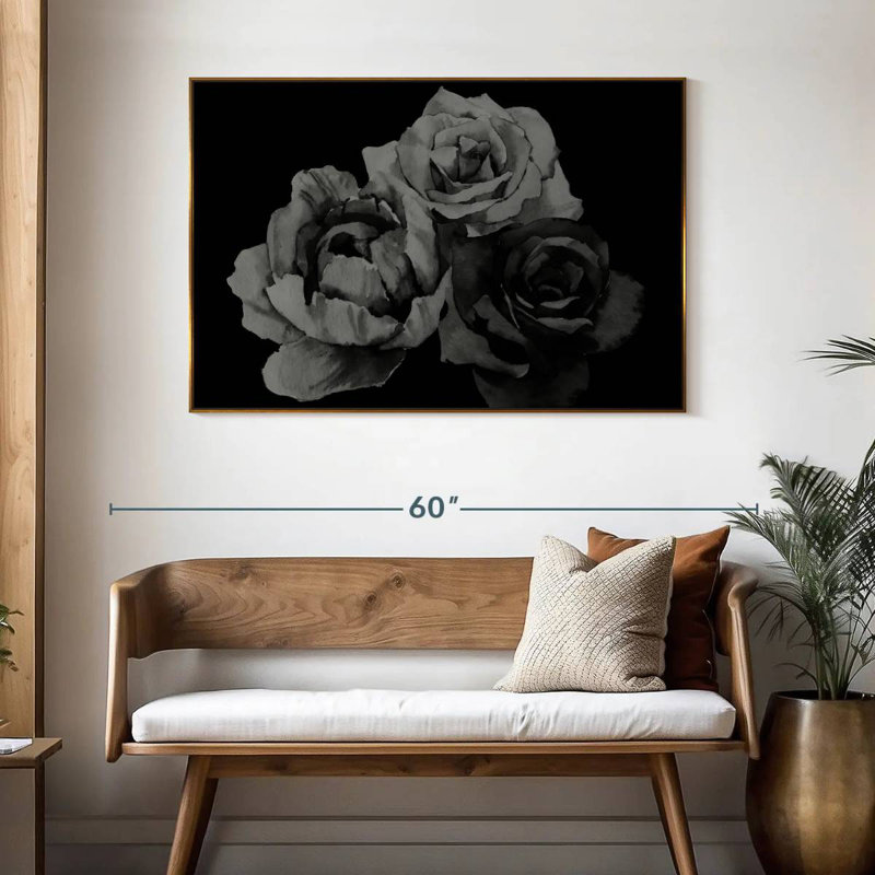 Roses noires, 46 po x 31 po, Cadre flottant doré