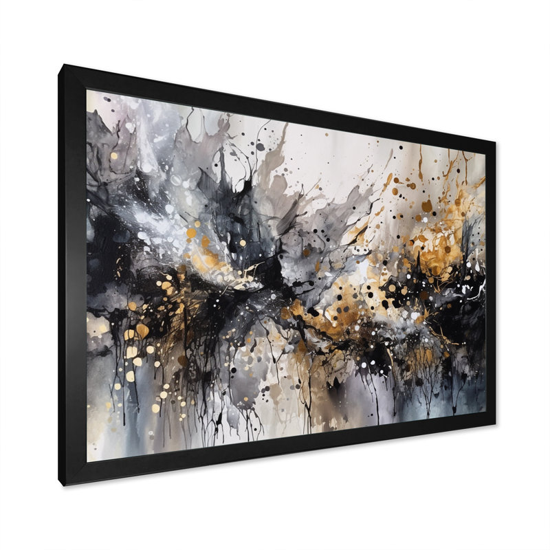 Toile abstraite grise et délicate, coups de pinceau abstraits III, Cadre simple noir, H 24 po x l 32 po x P 1 po