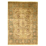 Hand Knotted Area Rug in Cream And Green