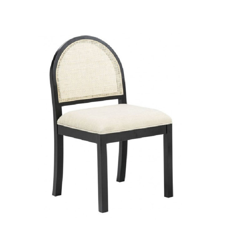 Ensemble de 2 chaises de salle à manger, chaise d'appoint rembourrée avec dossier en rotin naturel tissé et pieds en bois massif, noir