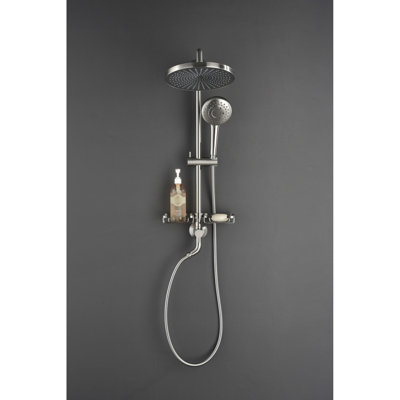 Shower Setup In Brushed Nickel Featuring 10" Natural Rain Showerhead, 4 Hand Shower, Adjustable Slide Bar And Soap Dish Showerhead Aggregation With Bar, Bathroom