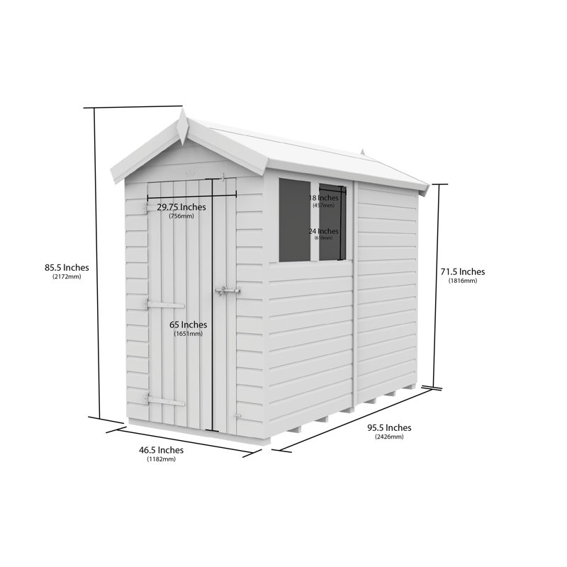Total Sheds 4ft x 8ft Apex Garden Shed - Double Door - With Windows - Pressure Treated Timber - UK Manufactured