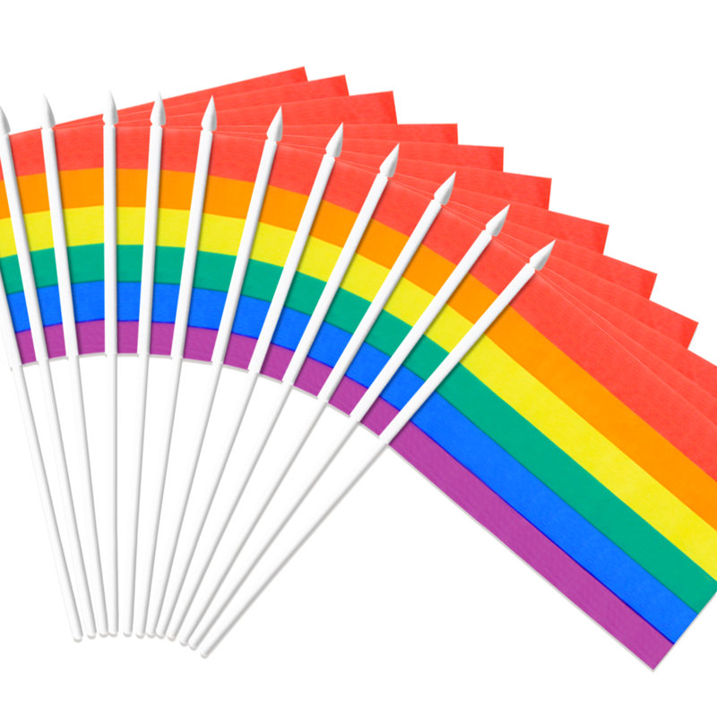12 Pack Rainbow Mini Flag Hand Held Small Miniature LGBT Pride Flags 5x8 in.