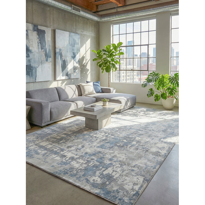 Murano Handmade Area Rug, Rectangle 12' x 15', Silver/Blue