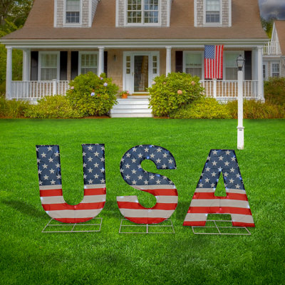 18" Patriotic "USA" Outdoor Light up Lawn Decor, 70 Cool White LED Lights