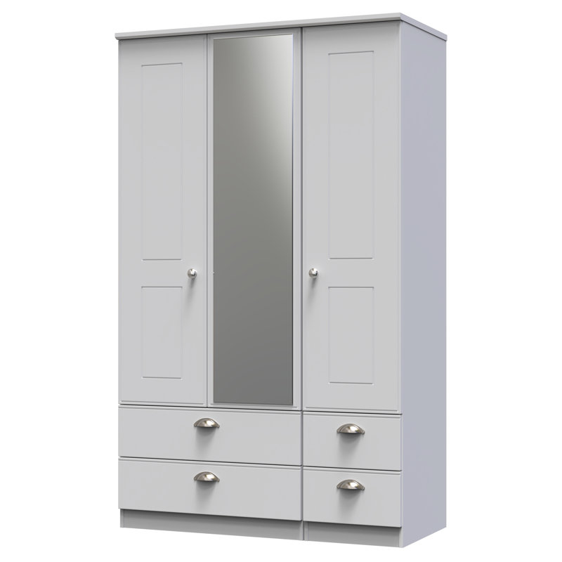 Conners Triple 4 Drawer Mirror Wardrobe, Grey Matt