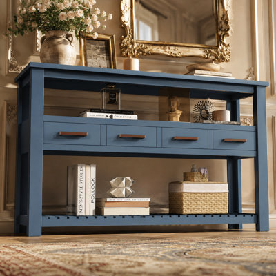 Velmont 61.5" Console Table with 4 Drawers & 3-Tier Shelves, Modern Entryway Sofa Table with Metal Handles, Storage Cabinet for Living Room Hallway Foyer