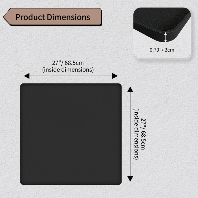 Housses de laveuse et de sécheuse pour le dessus - Tapis de protection en silicone noir 27 po x 27 po pour le comptoir de la machine à laver - Caoutchouc antidérapant