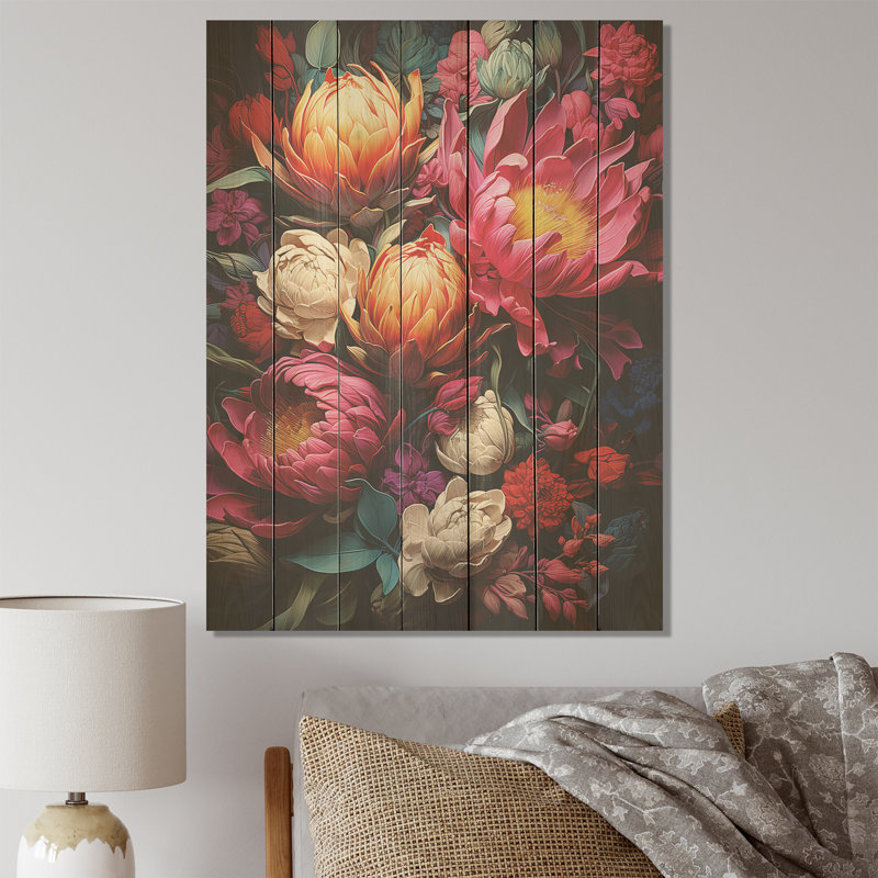 Impression de fleur de rubis rustique I - Fleurs sur bois, H 20 po x l 10 po