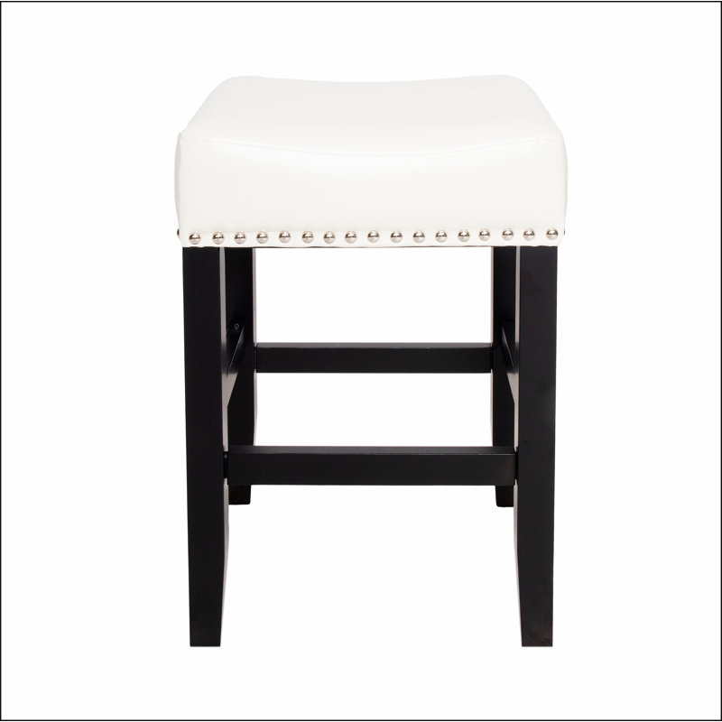 Tabouret de comptoir 26 po en cuir ivoire sans dossier (ensemble de 2)