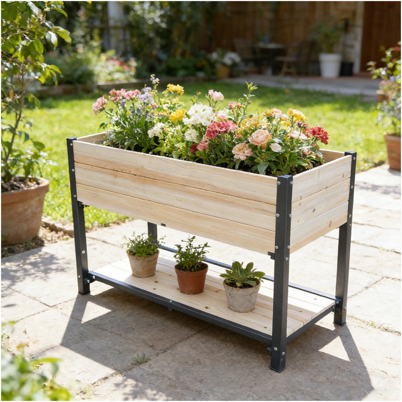 Nouveau style: lit de jardin surélevé à structure en fer et en bois massif - panneaux de bois réversibles et remplaçables, aucune peinture / formaldéhyde, boîte à fleurs bricolage pour légumes, fruits, fleurs