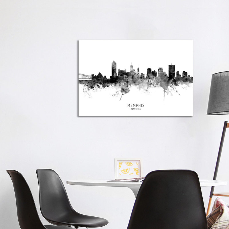 Memphis Tennessee Skyline Name Bw by Michael Tompsett - 1 Piece Wrapped Canvas Wall Art, 152.5 cm H x 101.5 cm W