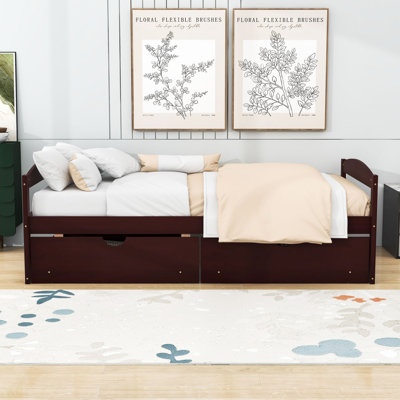 Lit plateforme simple en bois avec deux tiroirs de rangement