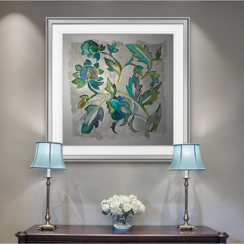 « saphir vine ii », peinture, H 16 po x l 16 po x P 1,5 po, Encadrement argenté